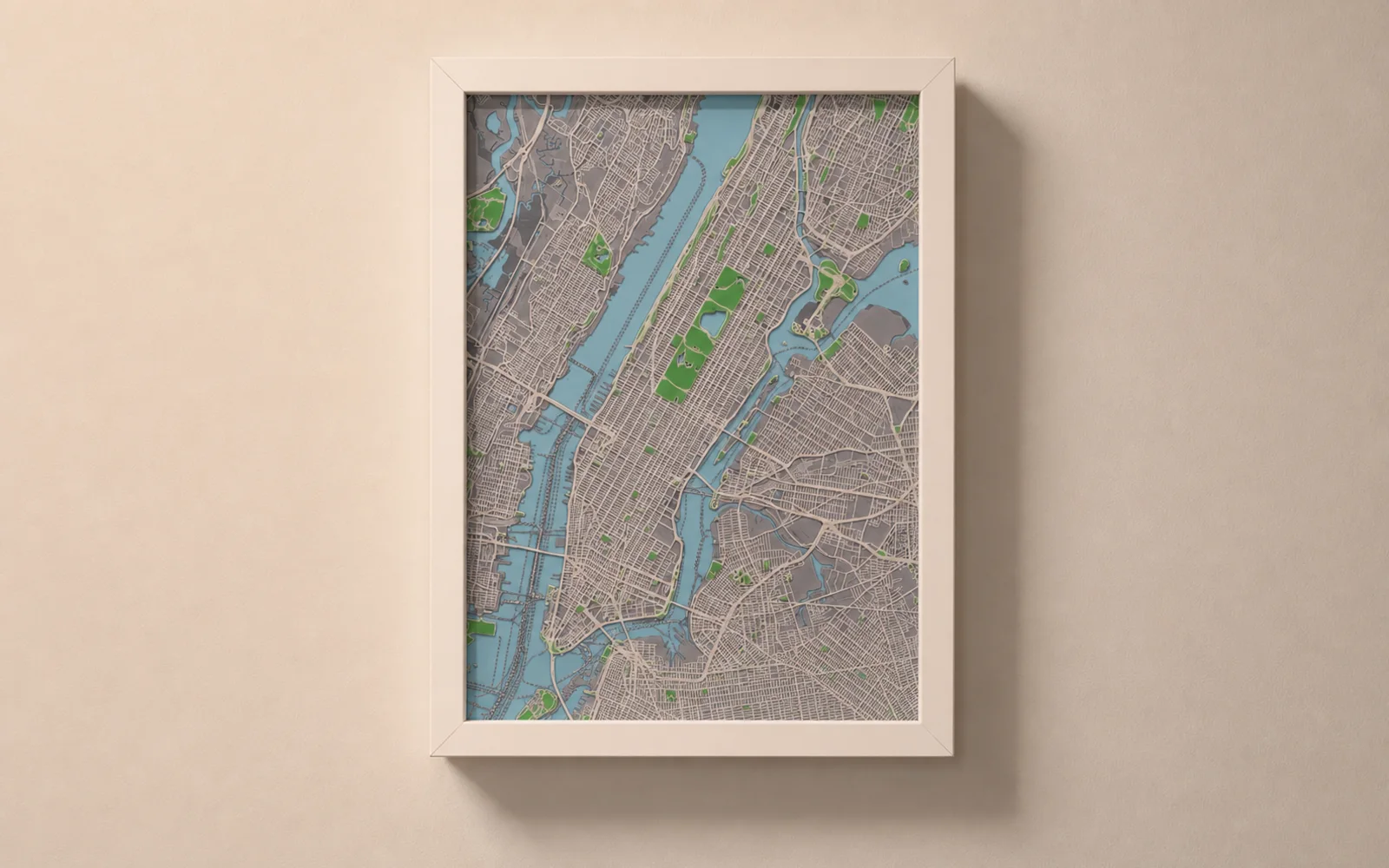 Individuelle 3D-Stadtkarte von Manhattan als gerahmtes Wandbild