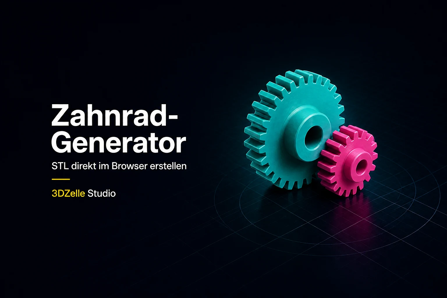 KI-generierte Produktvisualisierung: Zwei farbige Evolventen-Zahnräder aus dem Online-Generator